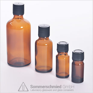 Blown glass bottles, amber glass bottles for medical industry, for essential oils and other types of oils, different sizes