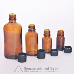 Blown glass bottles, amber glass bottles for medical industry, for essential oils and other types of oils, different sizes